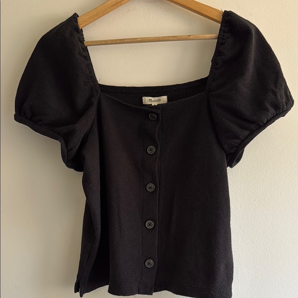 Madewell Black Buttoned Blouse with Square Neckline
